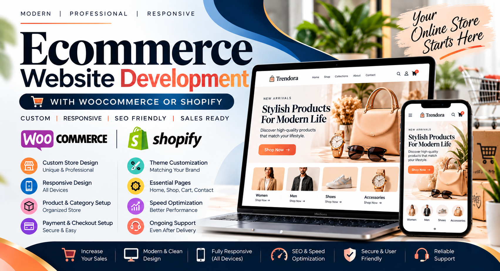 I will build a professional ecommerce website with WooCommerce or Shopify